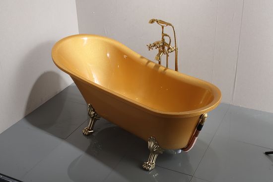 C-3198-JSB_2017 New Charming European Style Golden Oval Acrylic Free Standing Soaking Hot Tub-3(001)